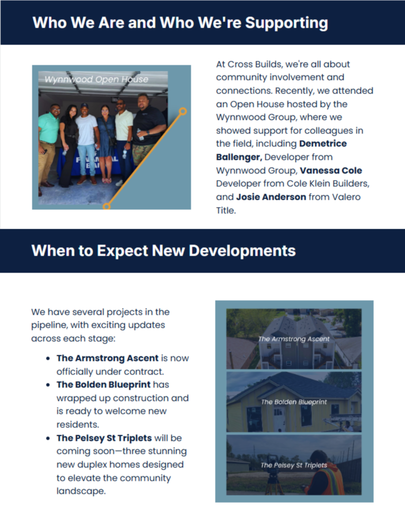 Cross Builds at Wynnwood Open House: Networking with developers Demetrius Hatcher, Vanessa Cole, Josie Anderson.