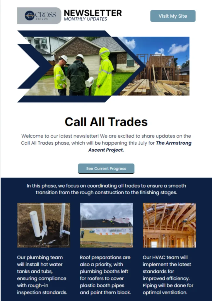 Cross Builds Call All Trades phase: Electrical fire caulking, low voltage framing inspection, insulation/pest control prep for Armstrong Ascent project.