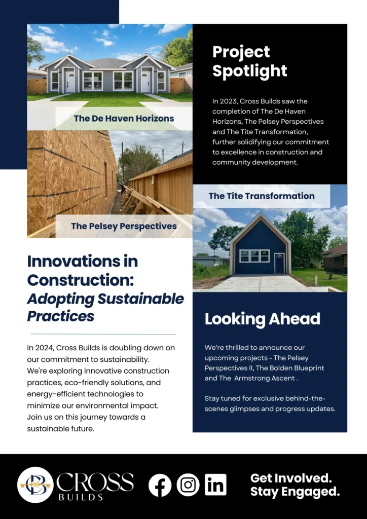 Cross Builds project spotlight on DeHaven Horizons, Pelsey Perspectives, and upcoming Bolden Blueprint.